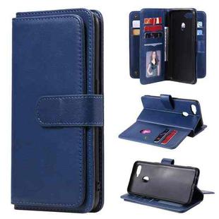 For OPPO A7 / A5s (AX5s) Multifunctional Magnetic Copper Buckle Horizontal Flip Solid Color Leather Case with 10 Card Slots & Wallet & Holder & Photo Frame(Dark Blue)