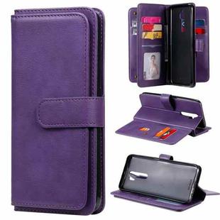 For OPPO A9 (2020) / A11x / A5 (2020) Multifunctional Magnetic Copper Buckle Horizontal Flip Solid Color Leather Case with 10 Card Slots & Wallet & Holder & Photo Frame(Purple)