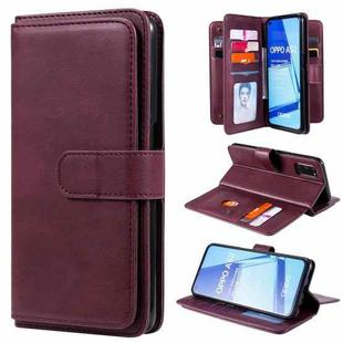 For OPPO A52 / A72 / A92 Multifunctional Magnetic Copper Buckle Horizontal Flip Solid Color Leather Case with 10 Card Slots & Wallet & Holder & Photo Frame(Wine Red)
