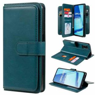 For OPPO A52 / A72 / A92 Multifunctional Magnetic Copper Buckle Horizontal Flip Solid Color Leather Case with 10 Card Slots & Wallet & Holder & Photo Frame(Dark Green)