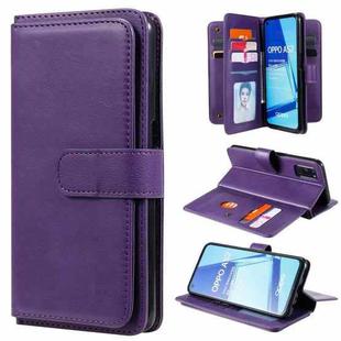 For OPPO A52 / A72 / A92 Multifunctional Magnetic Copper Buckle Horizontal Flip Solid Color Leather Case with 10 Card Slots & Wallet & Holder & Photo Frame(Purple)