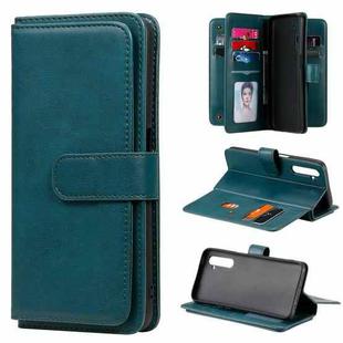 For OPPO Realme 6 Multifunctional Magnetic Copper Buckle Horizontal Flip Solid Color Leather Case with 10 Card Slots & Wallet & Holder & Photo Frame(Dark Green)