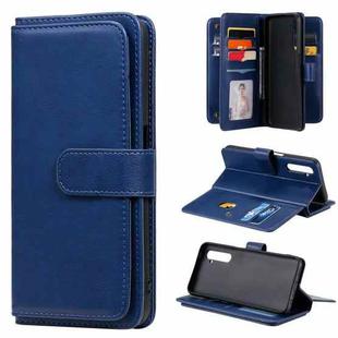 For OPPO Realme 6 Multifunctional Magnetic Copper Buckle Horizontal Flip Solid Color Leather Case with 10 Card Slots & Wallet & Holder & Photo Frame(Dark Blue)