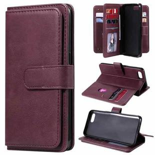 For OPPO A1k / Realme C2 Multifunctional Magnetic Copper Buckle Horizontal Flip Solid Color Leather Case with 10 Card Slots & Wallet & Holder & Photo Frame(Wine Red)