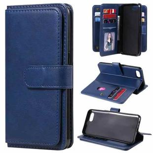 For OPPO A1k / Realme C2 Multifunctional Magnetic Copper Buckle Horizontal Flip Solid Color Leather Case with 10 Card Slots & Wallet & Holder & Photo Frame(Dark Blue)