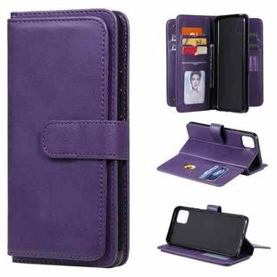 For OPPO Realme C11 Multifunctional Magnetic Copper Buckle Horizontal Flip Solid Color Leather Case with 10 Card Slots & Wallet & Holder & Photo Frame(Purple)