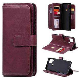 For OPPO Realme C15 Multifunctional Magnetic Copper Buckle Horizontal Flip Solid Color Leather Case with 10 Card Slots & Wallet & Holder & Photo Frame(Wine Red)