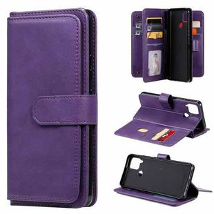 For OPPO Realme C15 Multifunctional Magnetic Copper Buckle Horizontal Flip Solid Color Leather Case with 10 Card Slots & Wallet & Holder & Photo Frame(Purple)