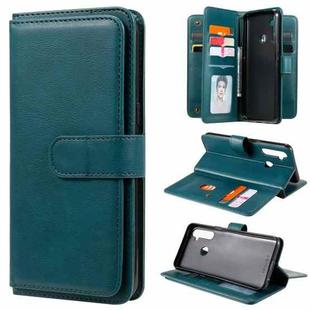 For OPPO Realme 5 Multifunctional Magnetic Copper Buckle Horizontal Flip Solid Color Leather Case with 10 Card Slots & Wallet & Holder & Photo Frame(Dark Green)