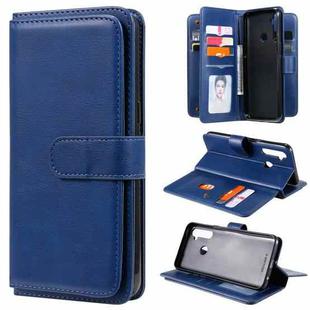 For OPPO Realme 5 Multifunctional Magnetic Copper Buckle Horizontal Flip Solid Color Leather Case with 10 Card Slots & Wallet & Holder & Photo Frame(Dark Blue)