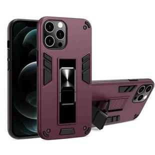 For iPhone 12 / 12 Pro 2 in 1 PC + TPU Shockproof Protective Case with Invisible Holder(Wine Red)