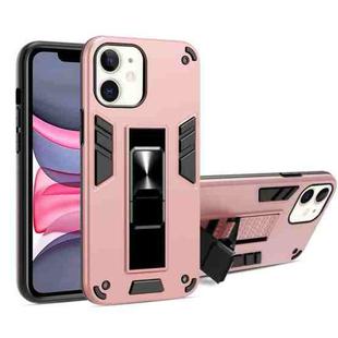 For iPhone 11 2 in 1 PC + TPU Shockproof Protective Case with Invisible Holder (Rose Gold)
