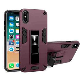 For iPhone X / XS 2 in 1 PC + TPU Shockproof Protective Case with Invisible Holder(Wine Red)