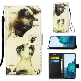 For Samsung Galaxy S21 5G 3D Painting Horizontal Flip Leather Case with Holder & Card Slot & Lanyard(Two Cats)