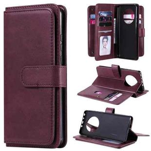 For Huawei Mate 40 Multifunctional Magnetic Copper Buckle Horizontal Flip Solid Color Leather Case with 10 Card Slots & Wallet & Holder & Photo Frame(Wine Red)