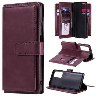 For Huawei Honor Play4 / Maimang 9 Multifunctional Magnetic Copper Buckle Horizontal Flip Solid Color Leather Case with 10 Card Slots & Wallet & Holder & Photo Frame(Wine Red)