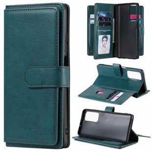 For Huawei Honor Play4 / Maimang 9 Multifunctional Magnetic Copper Buckle Horizontal Flip Solid Color Leather Case with 10 Card Slots & Wallet & Holder & Photo Frame(Dark Green)