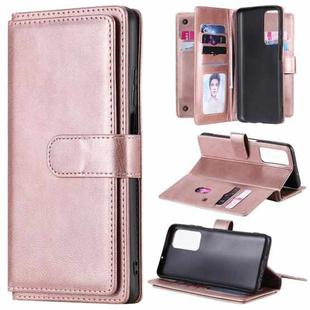 For Huawei Honor Play4 / Maimang 9 Multifunctional Magnetic Copper Buckle Horizontal Flip Solid Color Leather Case with 10 Card Slots & Wallet & Holder & Photo Frame(Rose Gold)