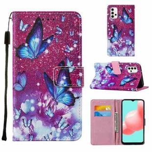 For Samsung Galaxy A32 5G Cross Texture Painting Pattern Horizontal Flip Leather Case with Holder & Card Slots & Wallet & Lanyard(Purple Butterfly)