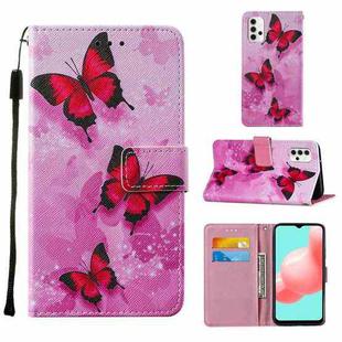 For Samsung Galaxy A32 5G Cross Texture Painting Pattern Horizontal Flip Leather Case with Holder & Card Slots & Wallet & Lanyard(Pink Butterfly)