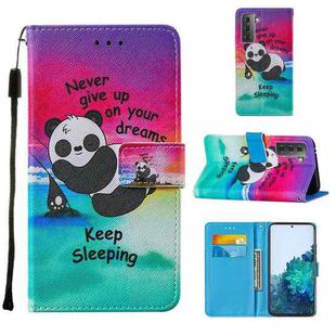For Samsung Galaxy S21+ 5G Cross Texture Painting Pattern Horizontal Flip Leather Case with Holder & Card Slots & Wallet & Lanyard(Sleeping Panda)