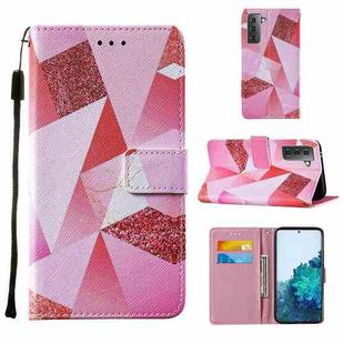 For Samsung Galaxy S21+ 5G Cross Texture Painting Pattern Horizontal Flip Leather Case with Holder & Card Slots & Wallet & Lanyard(Pink Rhombus)