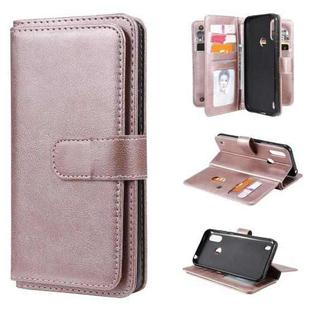 For Motorola Moto E6S 2020 Multifunctional Magnetic Copper Buckle Horizontal Flip Solid Color Leather Case with 10 Card Slots & Wallet & Holder & Photo Frame(Rose Gold)