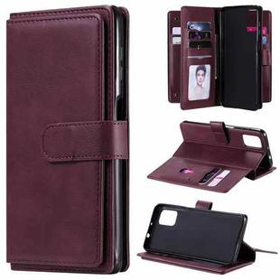 For Motorola Moto G9 Plus Multifunctional Magnetic Copper Buckle Horizontal Flip Solid Color Leather Case with 10 Card Slots & Wallet & Holder & Photo Frame(Wine Red)