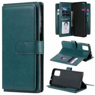 For Motorola Moto G9 Plus Multifunctional Magnetic Copper Buckle Horizontal Flip Solid Color Leather Case with 10 Card Slots & Wallet & Holder & Photo Frame(Dark Green)