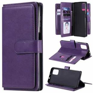 For Motorola Moto G9 Plus Multifunctional Magnetic Copper Buckle Horizontal Flip Solid Color Leather Case with 10 Card Slots & Wallet & Holder & Photo Frame(Purple)