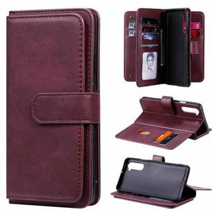 For Oneplus Nord Multifunctional Magnetic Copper Buckle Horizontal Flip Solid Color Leather Case with 10 Card Slots & Wallet & Holder & Photo Frame(Wine Red)