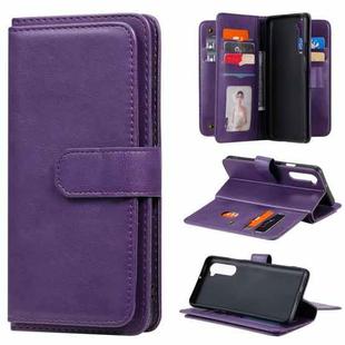For Oneplus Nord Multifunctional Magnetic Copper Buckle Horizontal Flip Solid Color Leather Case with 10 Card Slots & Wallet & Holder & Photo Frame(Purple)