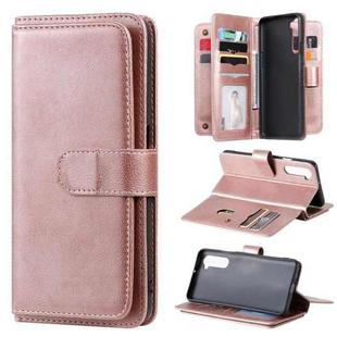 For Oneplus Nord Multifunctional Magnetic Copper Buckle Horizontal Flip Solid Color Leather Case with 10 Card Slots & Wallet & Holder & Photo Frame(Rose Gold)