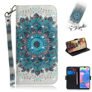 For Galaxy A30s 3D Colored Drawing Horizontal Flip Leather Case with Holder & Card Slot & Wallet & Lanyard(Peacock Wreath)