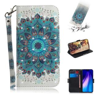 For Xiaomi Redmi Note 8 3D Colored Drawing Horizontal Flip Leather Case with Holder & Card Slot & Wallet & Lanyard(Peacock Wreath)