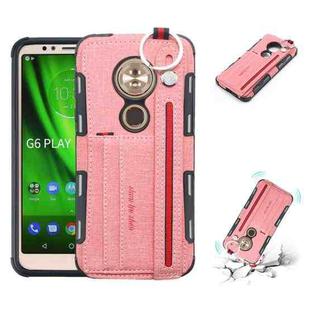 For Motorola Moto G6 Play Cloth Texture + TPU Shockproof Protective Case with Metal Ring & Holder & Card Slots & Hanging Strap(Pink)