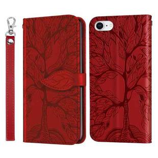 Life of Tree Embossing Pattern Horizontal Flip Leather Case with Holder & Card Slot & Wallet & Photo Frame & Lanyard For iPhone 8 & 7(Red)