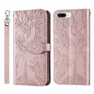 Life of Tree Embossing Pattern Horizontal Flip Leather Case with Holder & Card Slot & Wallet & Photo Frame & Lanyard For iPhone 8 Plus & 7 Plus(Rose Gold)