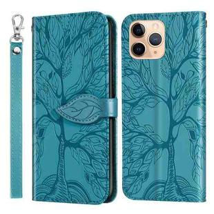 For iPhone 11 Pro Life of Tree Embossing Pattern Horizontal Flip Leather Case with Holder & Card Slot & Wallet & Photo Frame & Lanyard (Lake Blue)