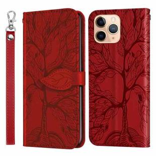 For iPhone 11 Pro Life of Tree Embossing Pattern Horizontal Flip Leather Case with Holder & Card Slot & Wallet & Photo Frame & Lanyard (Red)
