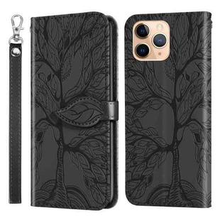 For iPhone 11 Pro Life of Tree Embossing Pattern Horizontal Flip Leather Case with Holder & Card Slot & Wallet & Photo Frame & Lanyard (Black)