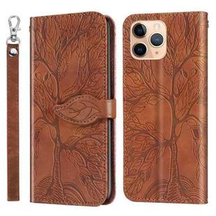 For iPhone 11 Pro Life of Tree Embossing Pattern Horizontal Flip Leather Case with Holder & Card Slot & Wallet & Photo Frame & Lanyard (Brown)