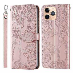 For iPhone 11 Pro Max Life of Tree Embossing Pattern Horizontal Flip Leather Case with Holder & Card Slot & Wallet & Photo Frame & Lanyard (Rose Gold)