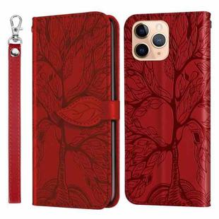 For iPhone 11 Pro Max Life of Tree Embossing Pattern Horizontal Flip Leather Case with Holder & Card Slot & Wallet & Photo Frame & Lanyard (Red)