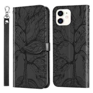 For iPhone 12 mini Life of Tree Embossing Pattern Horizontal Flip Leather Case with Holder & Card Slot & Wallet & Photo Frame & Lanyard (Black)