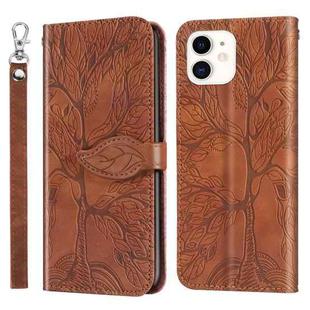 For iPhone 12 mini Life of Tree Embossing Pattern Horizontal Flip Leather Case with Holder & Card Slot & Wallet & Photo Frame & Lanyard (Brown)