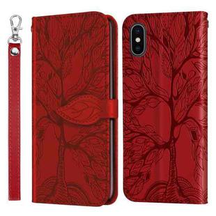 For iPhone XS Max Life of Tree Embossing Pattern Horizontal Flip Leather Case with Holder & Card Slot & Wallet & Photo Frame & Lanyard(Red)