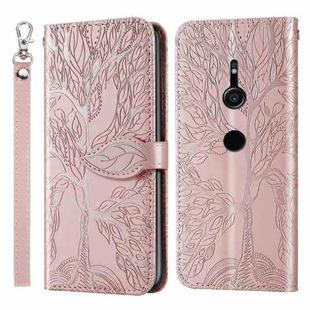 For Sony Xperia XZ2 Life of Tree Embossing Pattern Horizontal Flip Leather Case with Holder & Card Slot & Wallet & Photo Frame & Lanyard(Rose Gold)