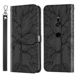 For Sony Xperia XZ2 Life of Tree Embossing Pattern Horizontal Flip Leather Case with Holder & Card Slot & Wallet & Photo Frame & Lanyard(Black)