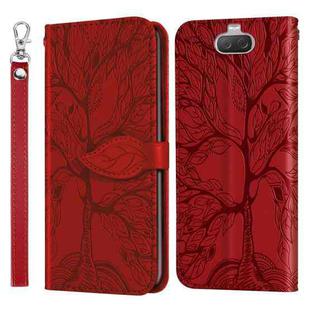 For Sony Xperia 8 Life of Tree Embossing Pattern Horizontal Flip Leather Case with Holder & Card Slot & Wallet & Photo Frame & Lanyard(Red)
